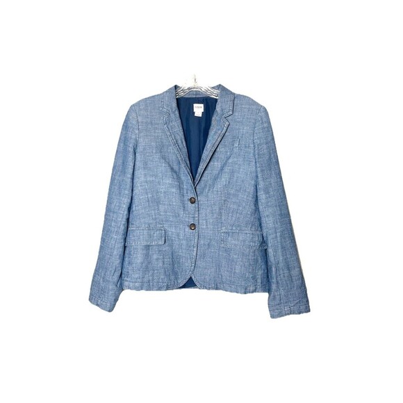 J.Crew Women's Blazer Size 8 Blue Cotton Lined Jacket Notch Lapel Two Button - Picture 2 of 11